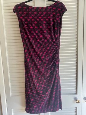 Lauren Ralph Lauren Black Midi Dress with Pink Purple Print